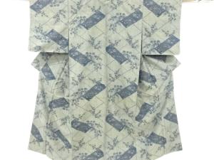 桧垣に草花模様織り出し手織り紬着物